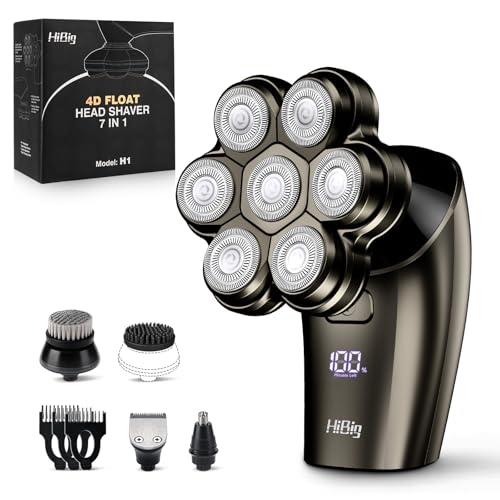 7D Arc Electric Shaver for Head & Body, 5-in-1 Upgraded Electric Razor for Men, Waterproof Wet/Dry Detachable Head Shaver, LED Display Rechargeable Electric Shaving & Grooming Kit, Grey