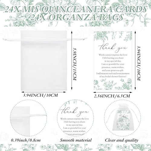 24 Sets Green Floral Bridal Shower Favors for Guest Flower Folding Leather Compact Makeup Mirror Bulk Thank You Cards with Organza Bags for Bridesmaid Souvenir Gift Wedding Party