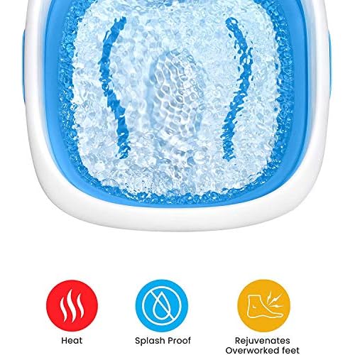 HoMedics Compact Pro Spa Collapsible Footbath with Heat Maintenance, Vibration Massage, ACU-Node Surface, Improves Circulation, Soothe Tired Muscles, Tub for Easy Storage, Blue and White