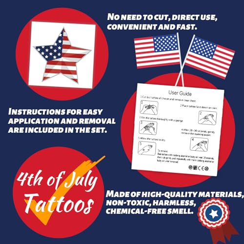winthrop 240 Pcs 4th of July Temporary Tattoos for Kids - Individually Wrapped, Waterproof & Safe USA Flag & Election Designs, Perfect for Independence Day, 60 Unique Patterns