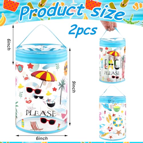 2 Pcs Clear Beach Lotion Bag Toiletry Pouch Beach Ocean Gifts Travel Makeup Cylinder Waterproof Portable Cosmetic Bag for Women Girl Sunscreen Hawaiian Party Favor with Handle Zipper