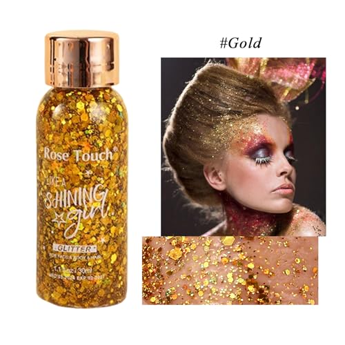 Body Glitter Gel, Holographic Chunky Glitters for Body Hair Face Nails, Colorful Mermaids Shimmer Sparkle Makeup for Parties, Halloween, Singer Concerts Disco Festival Rave Accessories