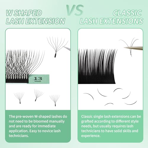 W Eyelash Extensions 8D Russian Volume Premade Fan Natural Soft Matte Black Lash Professional Salon Supplies(8D,0.07,D,9-13mm)