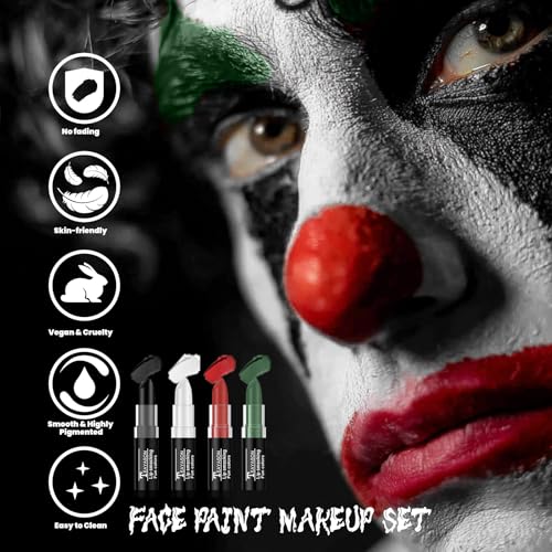 2 PCS White Black Face Paint White Body Paint, Eye Black Football, Matte Lipstick Set for Halloween Vampire Zombie Clown Cosplay Makeup