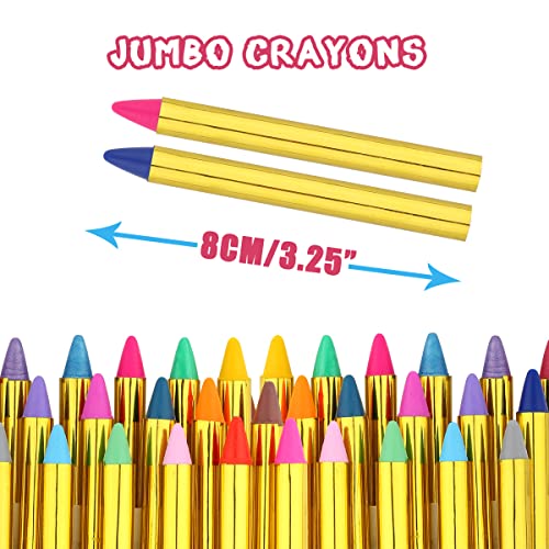 Bowitzki Face Paint Crayons 36 Jumbo Body Painting Marker Sticks Makeup Crayon Kit For Party Christmas Halloween with Face Painting Stencils Nail Sticker Jewels
