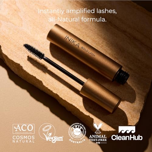 INIKA Organic Bold Lash Mascara, Vegan and Non-Toxic, Amplifies Lashes for Volume and Length, with Conditioning Natural Ingredients and Pure Mineral Pigments, Cruelty-Free, 0.43 fl oz / 13ml BLACK