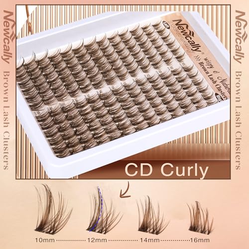 Brown Cluster Lashes Wispy Eyelash Clusters Spiky Brown Lash Extension Natural Look CD-curly Cluster Eyelash Extension 10-16MM Individual Lashes by Newcally
