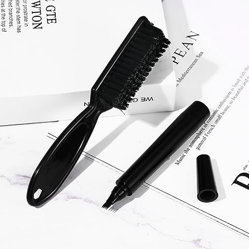 Vtrem 4 Tip Beard Pencil Filler for Men, Waterproof Sweat Proof Beard Pen Filler Fork Black Micro-Fork Barber Styling Pencil with Brush Creates Natural Looking Beard, Moustache & Eyebrows