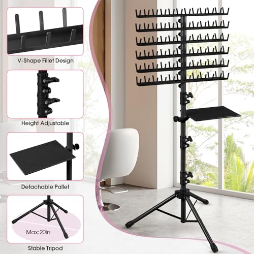 Klvied Braiding Hair Rack Standing 144 Pegs, Height Adjustable Hair rack, Heavy Duty Braid Racks with Tray and Carrying Bag, Black (48.2"-62.9")