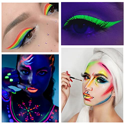 MEICOLY Water Activated Eye Liner 14 Colors,Neon UV Pride Rainbow Face Paint,7 Cakes Duo Color Water Activated Eyeliner,Halloween Hydra Liner,Matte Graphic Eyeliner,Glow Blacklight Body Paint