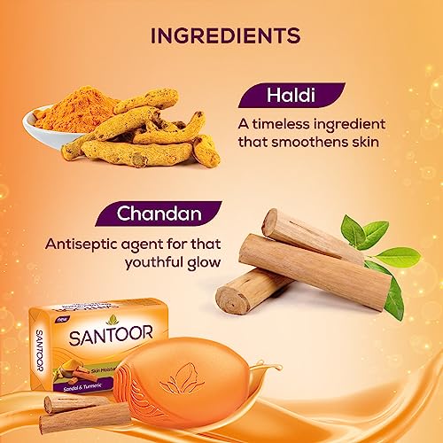 Santoor Soap with Sandal And Turmeric - Pack of 4 soaps (125g each)