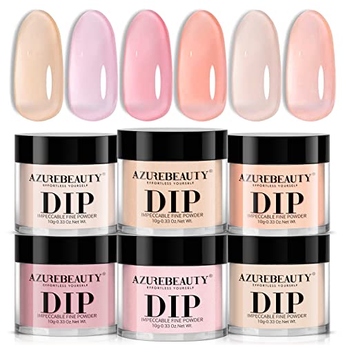 AZUREBEAUTY 4+4 Dip Powder Liquid Set & Summer Jerry Translucent 6 Colors Dip Powder Nail Kit for French Nail Art Manicure DIY Salon Gift