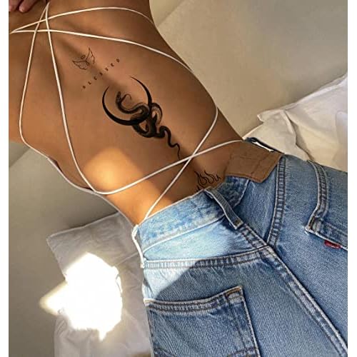 22 Sheets Realistic Temporary Tattoo, 10 sheets Sexy Snake Fake Tattoos Stickers, Floral Peony Rose Tribal Viper Snake Temporary Tatoos For Women Men Adults Body Art Forearm Arm Leg