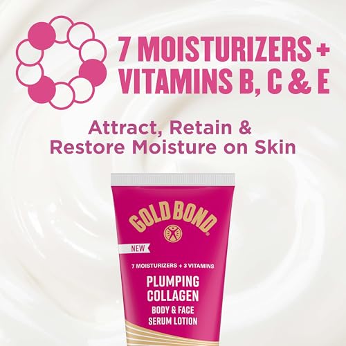 Gold Bond Plumping Collagen Body and Face Serum Lotion, Lightweight Hydrating Moisturizer with Collagen Peptide Complex, Jojoba and Grapeseed Oils to Visibly Plump Skin, Cherry Blossom Scent, 8 oz