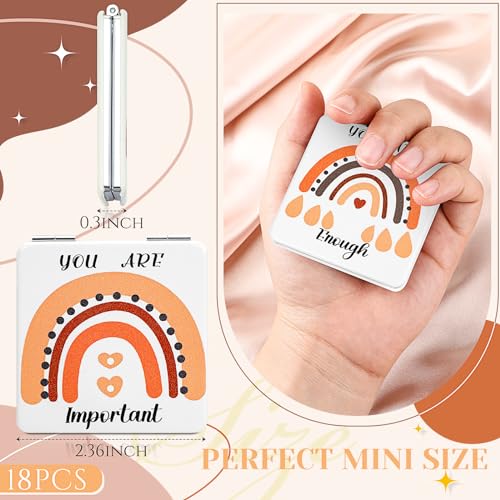 Suzile 18 Pcs Boho Rainbow Pocket Mirror Inspirational Compact Mirror Bulk Small Mirror for Purse Thank You Gifts for Women Employee Coworker Teacher Magnifying 1x/ 2X