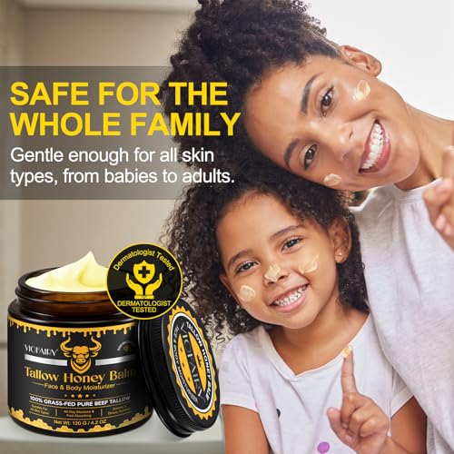 Beef Tallow for Skin, Whipped Tallow Honey Balm for Face -Fed Beef Tallow & Raw Wild Honey - Organic Moisturizer for Soft, Smooth Skin- Light Scent, Moisturizing Natural Formula, 8.4 Oz