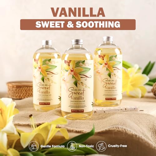 ROMIIE ZOI Liquid Hand Soap Refill Gift Set ? Sweet Vanille Scent, 3 Pack (26 Fl Oz Each), Plant-Based, Biodegradable & Gentle Formula for Daily Use in Kitchen, Bathroom & for Sensitive Skin