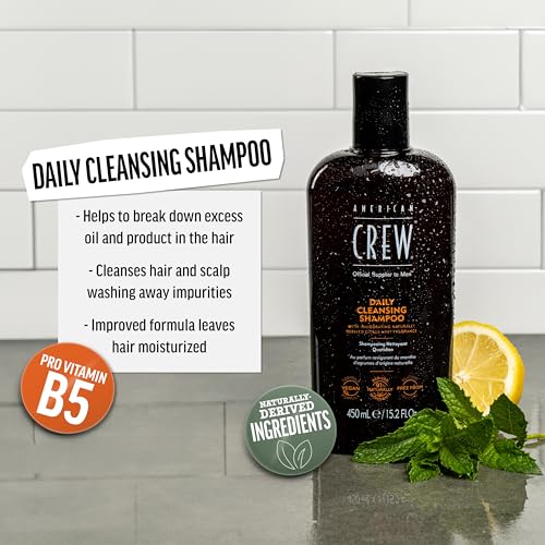 American Crew Shampoo for Men, Daily Cleanser, Naturally Derived, Vegan Formula, Citrus Mint Fragrance, 8.45 Fl Oz