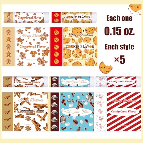 150 Pcs Christmas Lip Balms Bulk Peppermint Candy Cane Gingerbread Hot Cocoa Gifts Cookie Cinnamon Flavor Lip Balm Party Favor Xmas Stocking Stuffers Christmas Bulk Gifts for Coworker Staff Employee