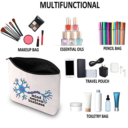 G2TUP Neuroscience Gift Mind Neuron Business Makeup Bag Neuroscientist Science Cosmetic Bag Neurology Nurse Gift Zipper Travel Bag (Mind Neuron Business White Bag)