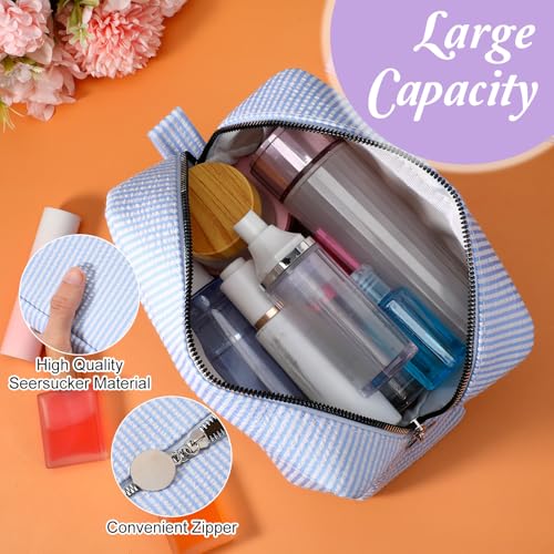 6 Pcs Seersucker Cosmetic Bag Seersucker Makeup Bags Women Stripe Large Travel Toiletry Organizer Preppy Storage Pouch Seersuck Travel Toiletry Bag for Embroidery Wedding Bridesmaid Bride Mom Gift
