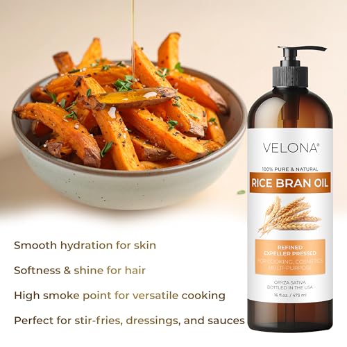 velona Rice Bran Oil 64 Fl Oz | 100% Pure and Natural Carrier Oil | Refined, Cold Pressed | Cooking, Face, Hair, Body & Skin Care | Use Today - Enjoy Results