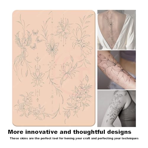 1PC Double Side Silicone Training Pad, Pink Pre-Printed Fine Line Tattoo Practice Skin with Light Gray Stencils, Precise Tattooing Training Pad