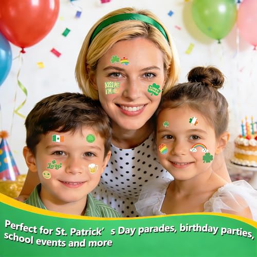 138Pcs St Patricks Day Temporary Tattoos Glitter Shamrock Face Stickers 65 Styles Irish Face Stickers for Women St Pattys Day Accessories for Irish Party Decor(kiss138)