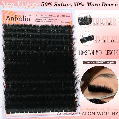 Lash Clusters Kit 10-20mm Thick 200D Cluster Eyelash Extensions 224 Pcs D Curly Mega Volume Eyelash Clusters False Eyelashes with Lash Bond and Seal Lash Tweezers DIY at Home, by Anforlin