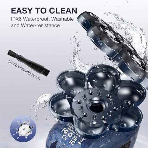 Head Shavers for Bald Men: 5-in-1 Electric Razor with 7D Floating Head & Double Blade - Waterproof Wet Dry Shaver, Travel Lock, LED Display (Deep Blue)