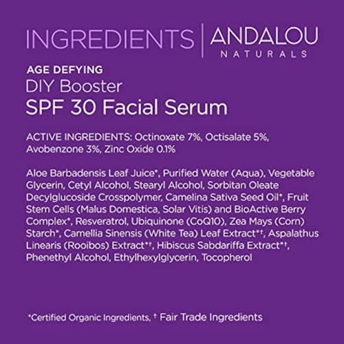 Andalou Naturals DIY Booster SPF 30 Facial Serum Unscented, Anti Aging Face Sunscreen with Broad Spectrum Protection, Moisturizing for Dry to Very Dry Skin, 2 Fl Oz