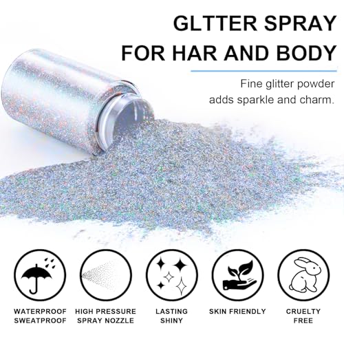 Hair and Body Glitter Spray, 1PC Glint-Rainbow Hair Glitter Extra Fine Face Shimmer Powder for Clothes, Festival Loose Sparkle Powder for Rave Clothes Nail Art Easter Halloween Crafts (Glint-Rainbow)