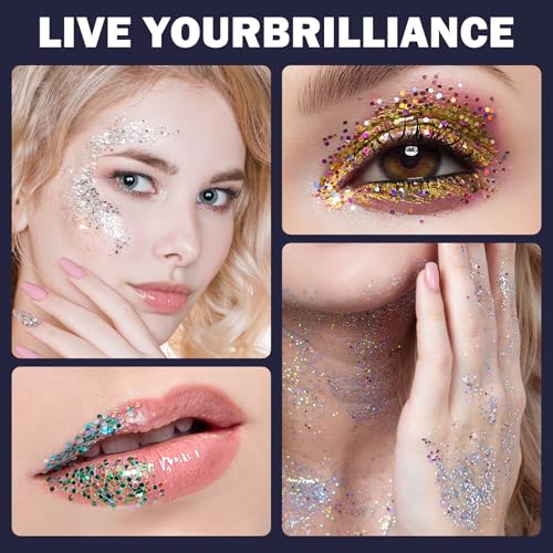 6 Colors Glow in The Dark Makeup UV Black Light Glitter Gel for Body Face Hair Eyeshadow for Raves Festivals Carnival Party