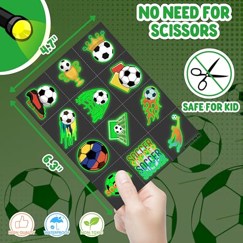72 PCS Soccer Party Favors ? 48 PCS Luminous Tattoos & 24 PCS LED Finger Lights Combo ? Birthday Goodie Bag Fillers, Party Supplies, Gifts Light Up Toys Glow In The Dark for Boys and Girls