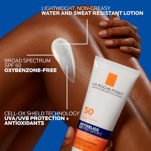 La Roche-Posay Anthelios UV Pro-Sport SPF 50 Sunscreen for Face & Body, Water & Sweat Resistant with Non-Drip Formula, Invisible Broad Spectrum Sunscreen Lotion, Lightweight & Breathable