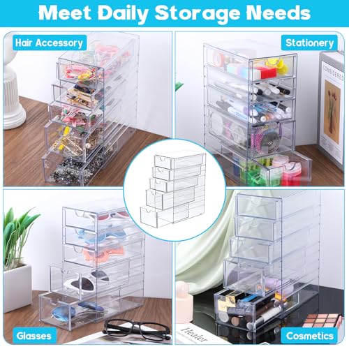 5-Drawers Plastic Storage Organizer, Clear Hair Accessories Organizer with Large Capacity, Plastic Clear Hair Accessories Storage with 5 Drawers for Bathroom, Dresser, Cosmetic