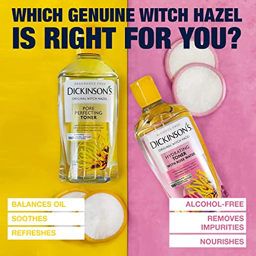 Dickinson's Enhanced Witch Hazel Hydrating Toner with Rosewater, Alcohol Free, 98% Natural Formula, 16 Fl Oz (Pack of 2)