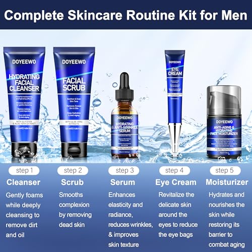 Skin Care for Men, Hydrate, Firm, Anti-Aging & Wrinkle Mens Self Care Facial Face Routine Kit,Birthday Valentines Gift Baskets for Young Men Him Teen Boy Dad Boyfriend Husband Christmas Gifts Ideas