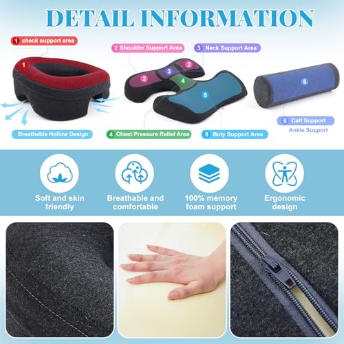 Breast Pillow, Massage Face Down Pillow and Footrest Set, Women's Massage Bolster for Sleeping with Memory Foam Support and Non-Slip Bottom, Home Head, Chest and Foot Cushion for Spa, Bed