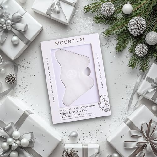 Mount Lai Vitality Qi White Jade Gua Sha Facial Tool ? The Imperial Stone of Purity ? Patented 5-Sided Professional Sculpting Tool for Lymphatic Drainage, Precision Contouring & Imperial Radiance