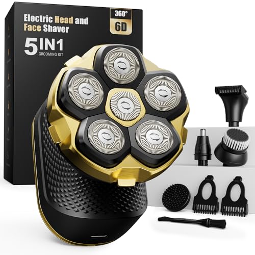 2026 NEW Head Shaver for Bald Men - Trimcoo 5-in-1 Magnetic Electric Trimmer with Titanium Blades | Gentle on Sensitive Scalp | IPX7 Waterproof, Powerful 8500 RPM, USB-C Charge & LED Display (Gold)
