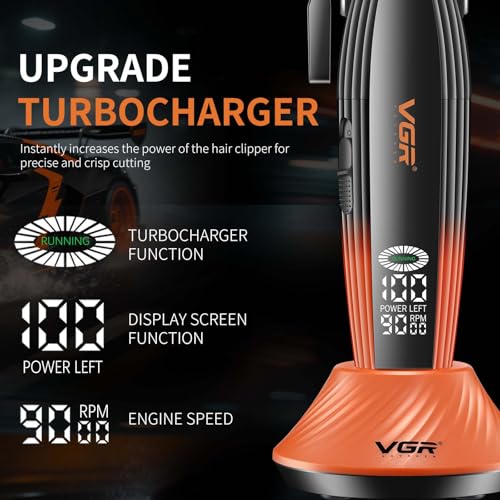 VGR 889C Professional Hair Clippers for Men, 9000RPM Cordless Barber Clippers with Ceramic & MIM Blades, 6 Magnetic Guide Combs, LED Display, USB Charging Base, Mens Grooming Kits for Barber
