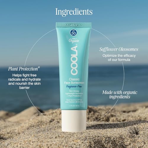 COOLA Organic Face Sunscreen SPF 50 Sunblock Lotion, Dermatologist Tested Skin Care for Daily Protection, Vegan and Gluten Free, Fragrance Free