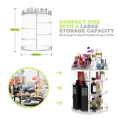 2 Pack Makeup Organizers, 360 Degree Rotating Plus Stackable Organizer Drawers, Large Capacity Clear Cosmetic Storage for Skin Care, Makeup Brushes, Hair Accessories, Lipsticks, Bathroom, Countertop