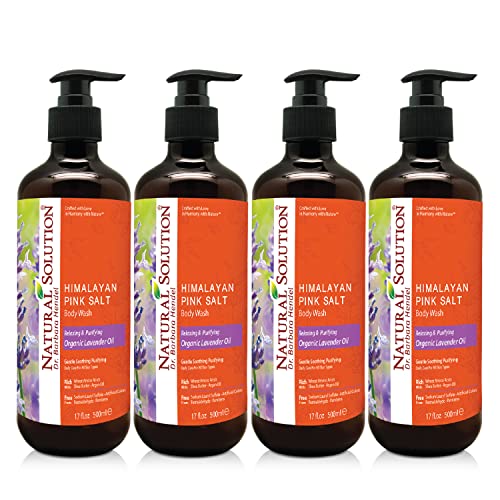 Natural Solution Moisturizing Shower Gel, Purifying & Nourishing with Organic Lavender Oil, for All Skin Types Himalayan Pink Salt Body Wash, 500 ml Each, Pack of 4
