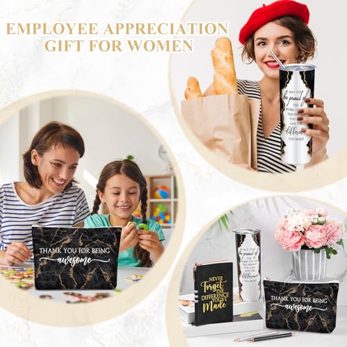 Domensi 6 Pcs Employee Appreciation Gift Set for Women Female Thank You Gift May You Be Proud 20 oz Rustic Marble Sign Tumbler Makeup Bag Journal for Nurse Lady Work Business(Black)