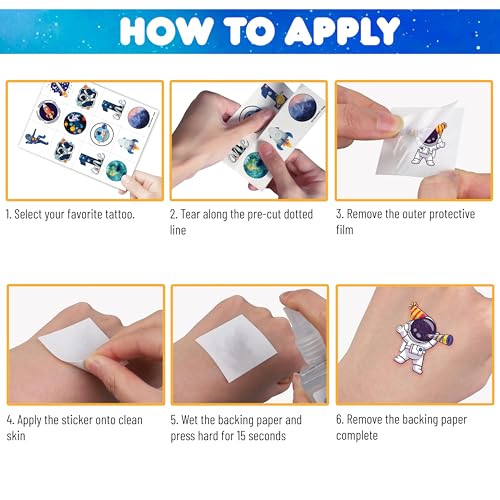 Outer Space Pre-cut Temporary Tattoos 96 PCS One Space Birthday Party Decorations Favors Supplies Planet Themed Stickers 8 Sheets Gifts for Kids Girls Boys Decor Class School Christmas