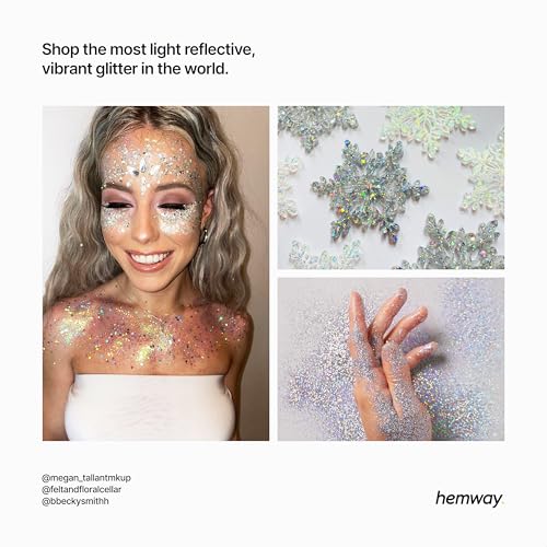 Hemway Premium Ultra Sparkle Glitter Multi Purpose Metallic Flake for Arts Crafts Nails Cosmetics Resin Festival Face Hair - Silver Holographic - Fine (1/64" 0.015" 0.4mm) 100g / 3.5oz