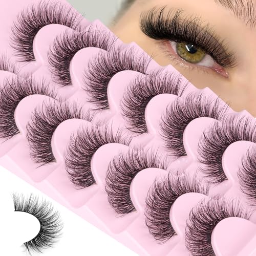 Mink Lashes Wispy False Eyelashes Clear Band Fake Strip Lashes Natural Look 18 mm Cat Eye Eyelashes Pack Pesta?as Postizas Naturales Soft 3D Lashes, 7 Pairs