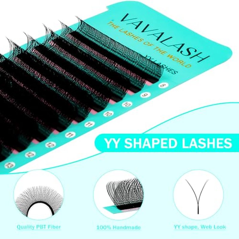 VAVALASH Y Lash Extensions D Curl 0.05mm 8-15mm Mix Tray Easy Premade Volume 4D Fans Eyelash Extension YY Type Natural Volume Lashes Extension Soft Matte Black Lashes (YY-0.05-D-8-15mm)